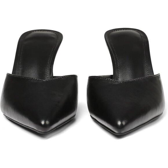 Black Closed Pointed Toe Stiletto Slingback Heels Black Mules for Women - Picture 6 of 7